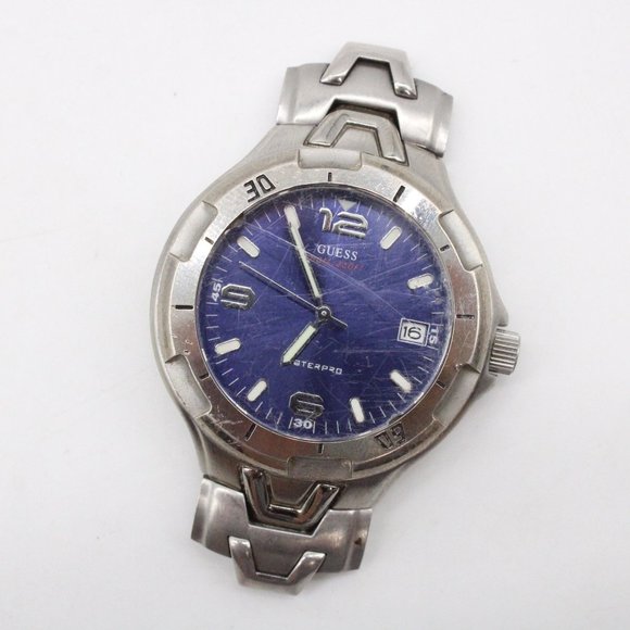 Guess Waterpro Watch Mens Silver Tone Stainless Steel Classic Quartz Blue Dial - Picture 5 of 7